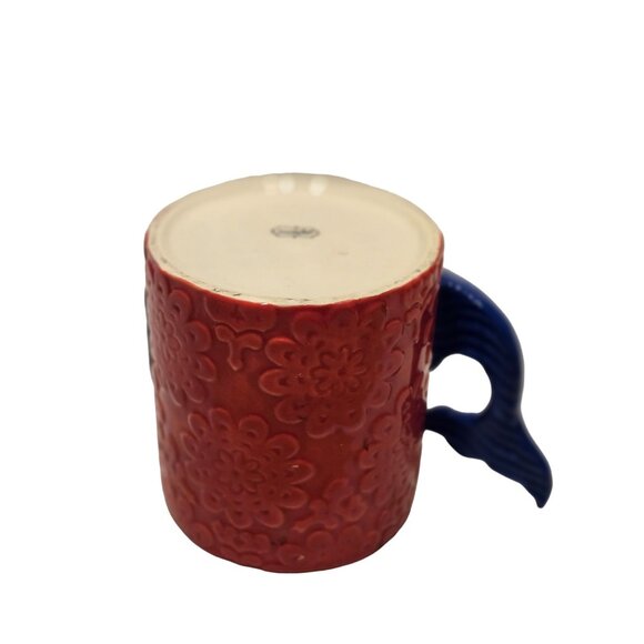 Mud Pie Sealife Embossed Whale Tale Handle Coffee Mug Red Blue - Picture 5 of 5